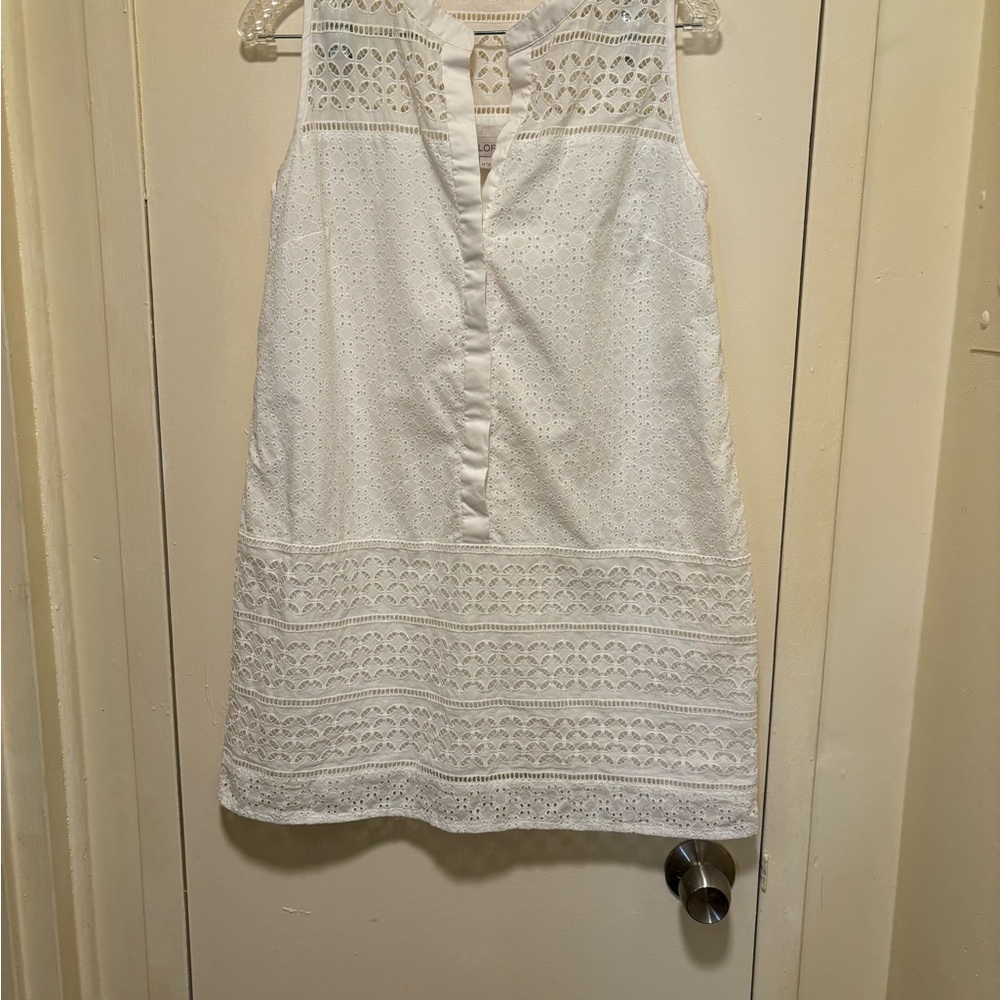 Loft Lace-Up Split-Joint Sleeveless Shift Dress Women's Petite Size 14 White - Picture 10 of 13